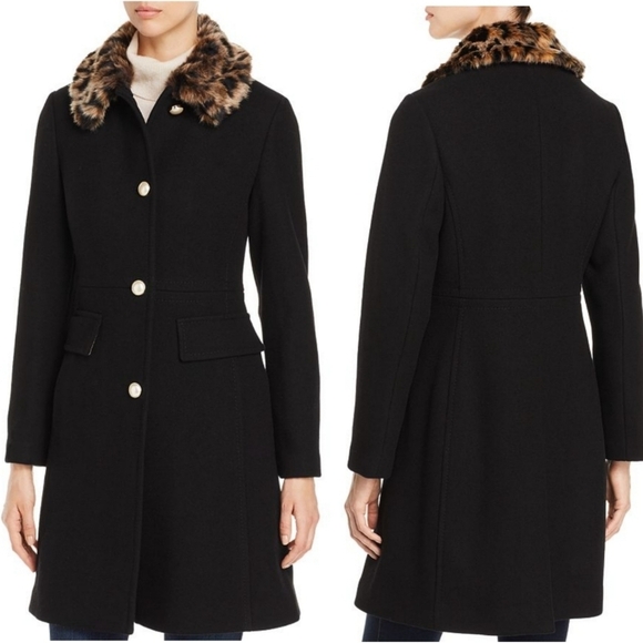 Kate Spade Cheetah-Print Faux Fur Collar Coat - Picture 1 of 8